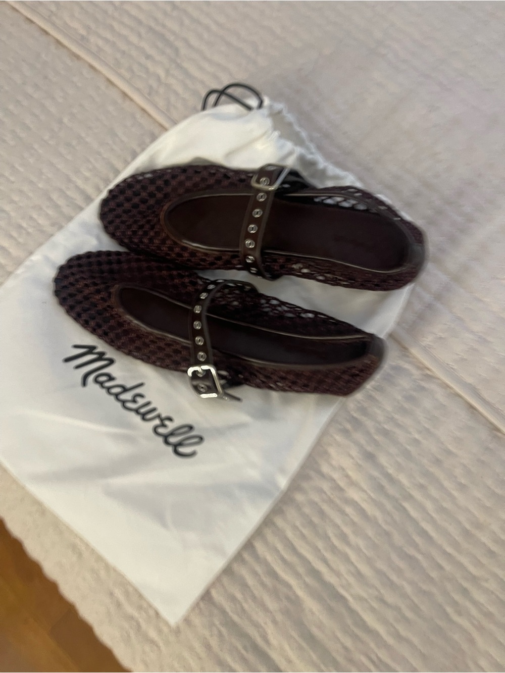 Madewell Burgundy Woven Mary Jane Flats with Studded Strap